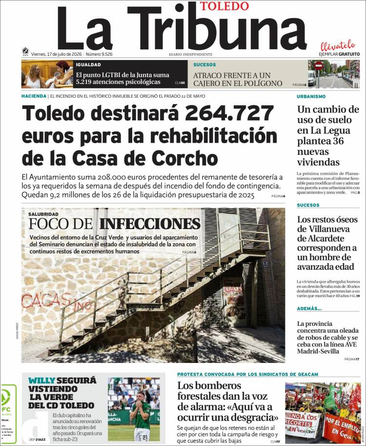 Portada de La Tribuna de Toledo (Espa&ntilde;a)