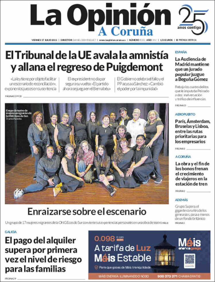 Portada de La Opinión de A Coruña (Espa&ntilde;a)