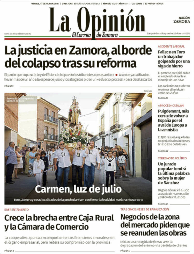 Portada de La Opinión - El Correo de Zamora (Espa&ntilde;a)