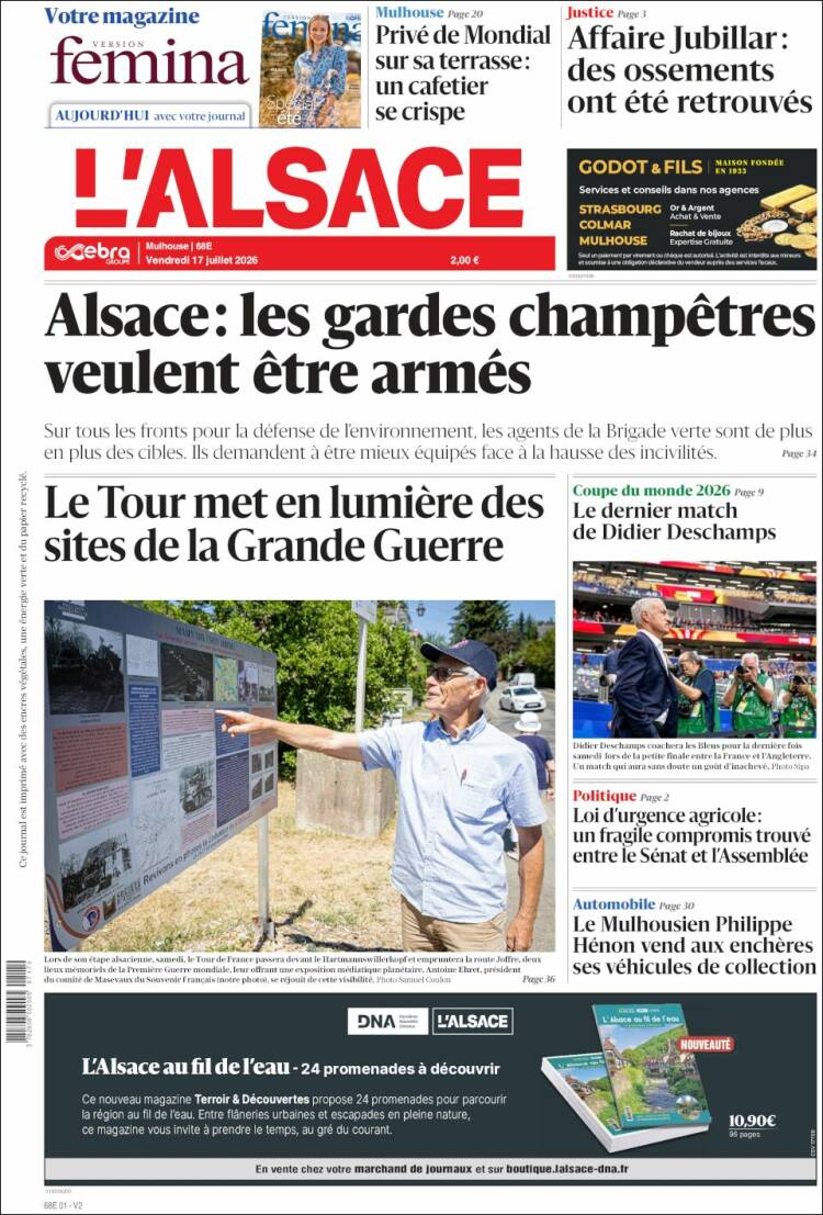 Portada de Journal L'Alsace (Francia)