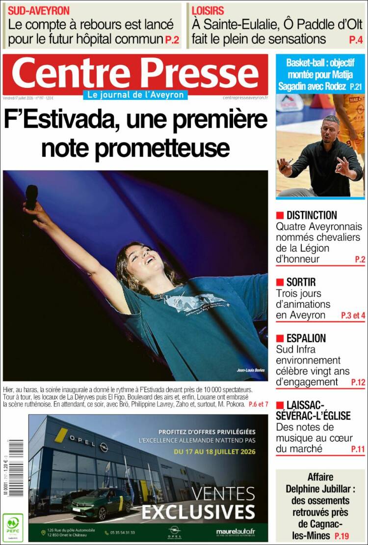 Portada de Centre Presse (Francia)