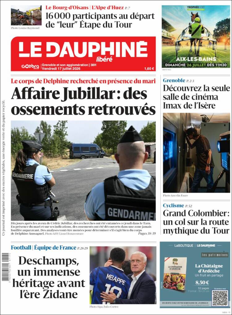 Portada de Le Dauphiné Libéré (Francia)