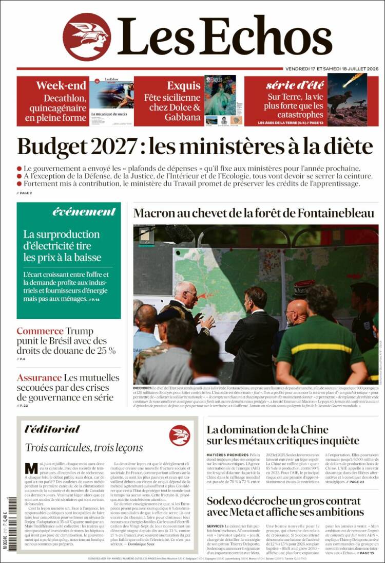 Portada de Les Echos (Francia)