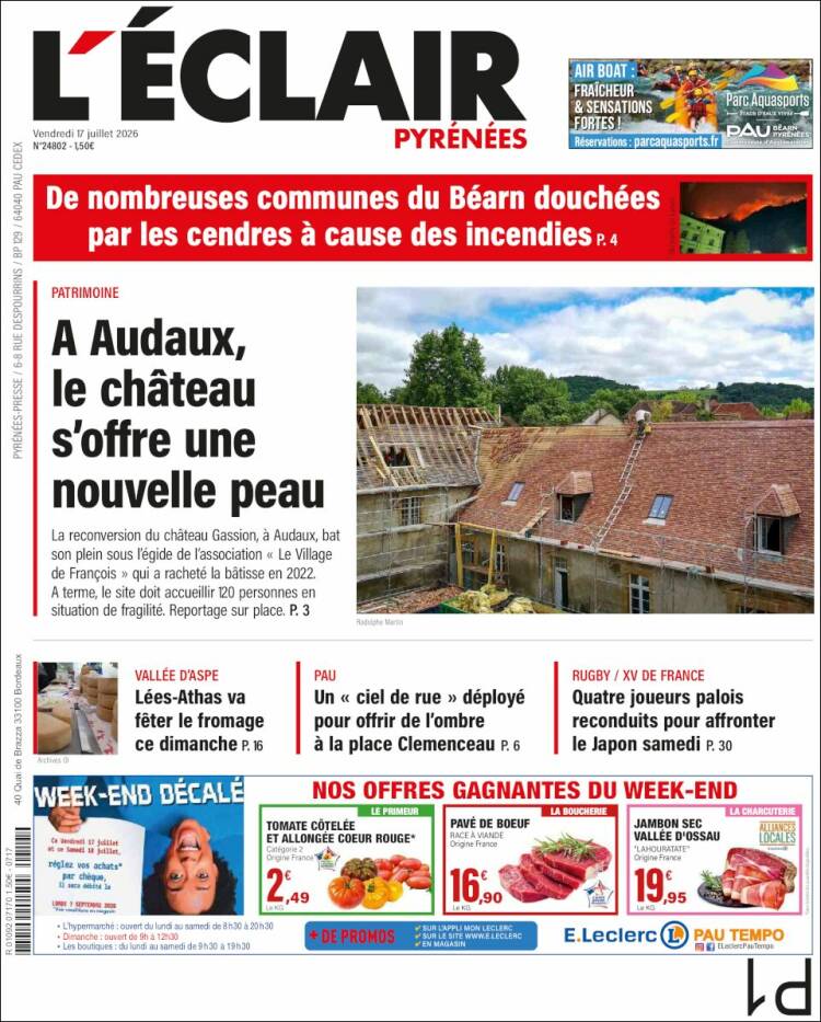 Portada de L'Eclair des Pyrénées (Francia)