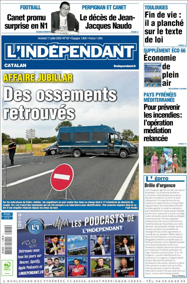 Portada de Le Indépendant (Francia)