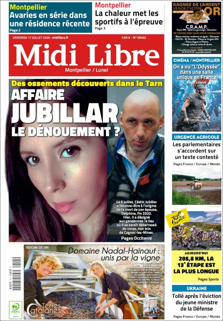 Portada de Midi Libre (Francia)
