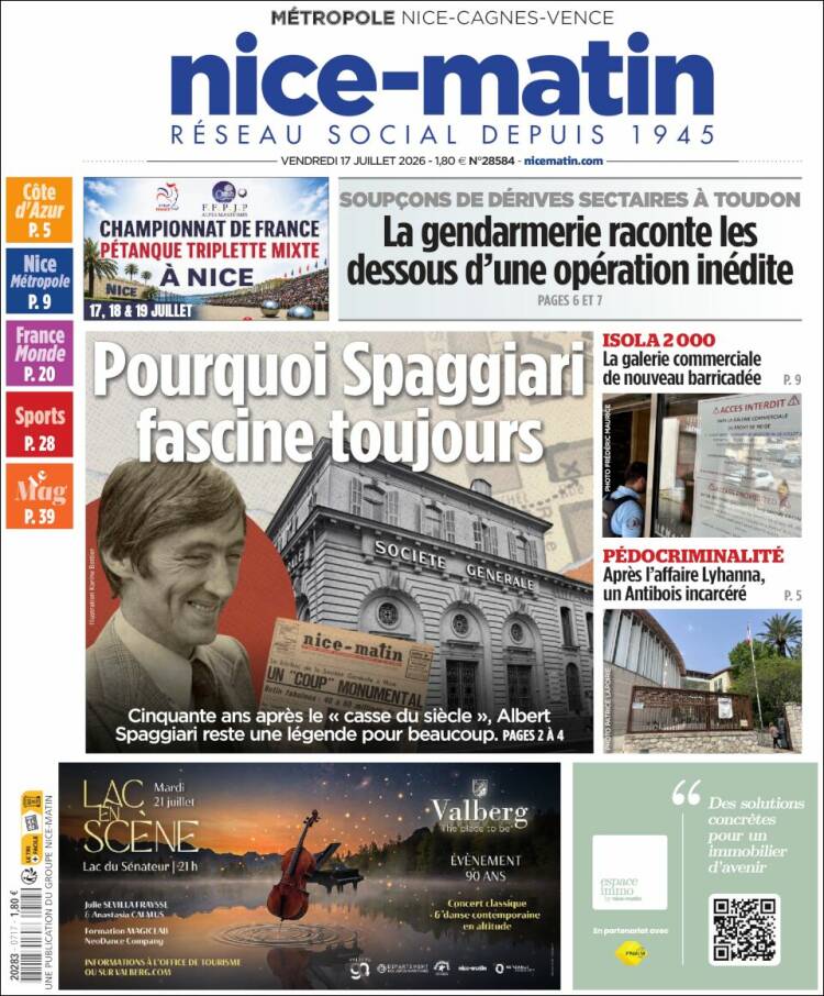 Portada de Nice-Matin (Francia)