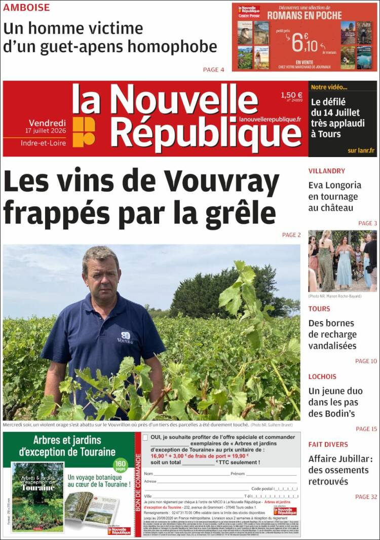 Portada de La Nouvelle Republique (Francia)