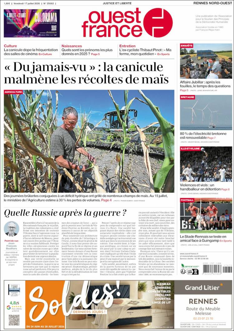 Portada de Ouest France (Francia)