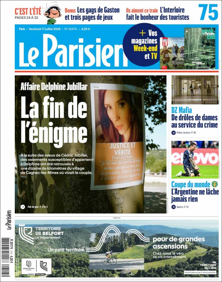 Portada de Le Parisien (Francia)