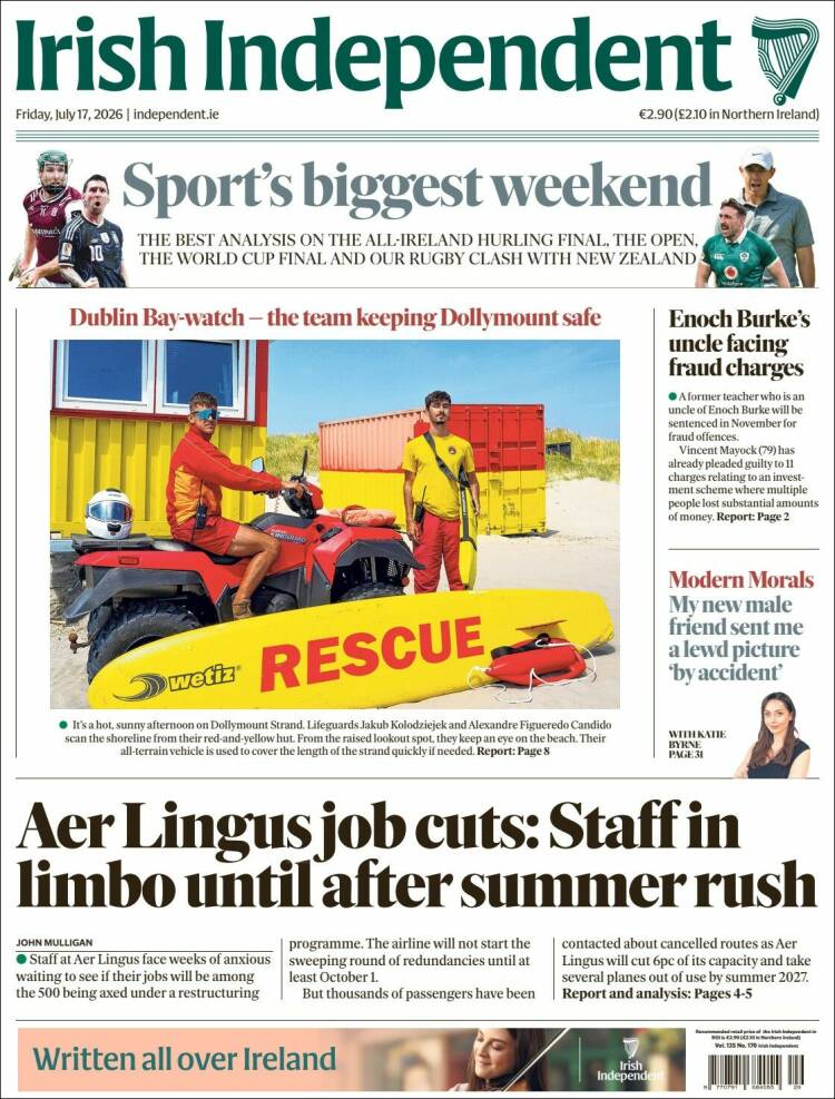 Portada de Irish Independent (Irlanda)