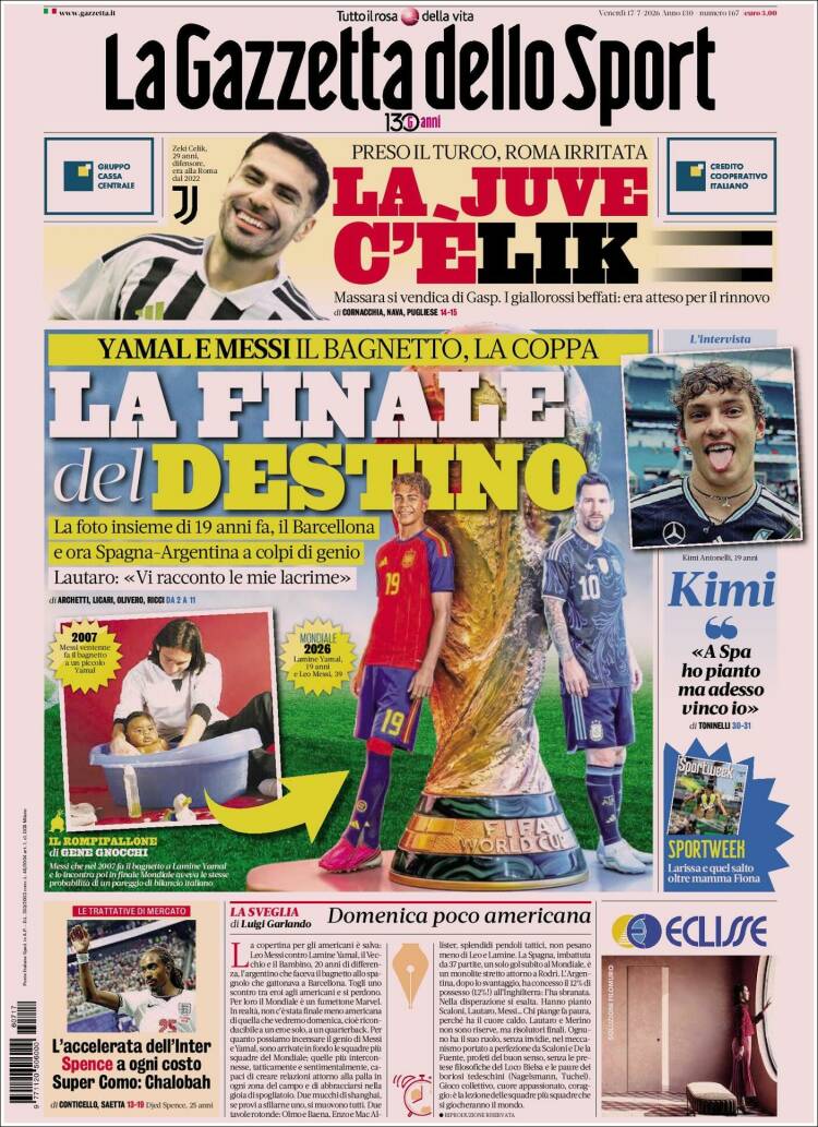 Portada de La Gazzetta dello Sport (Italia)