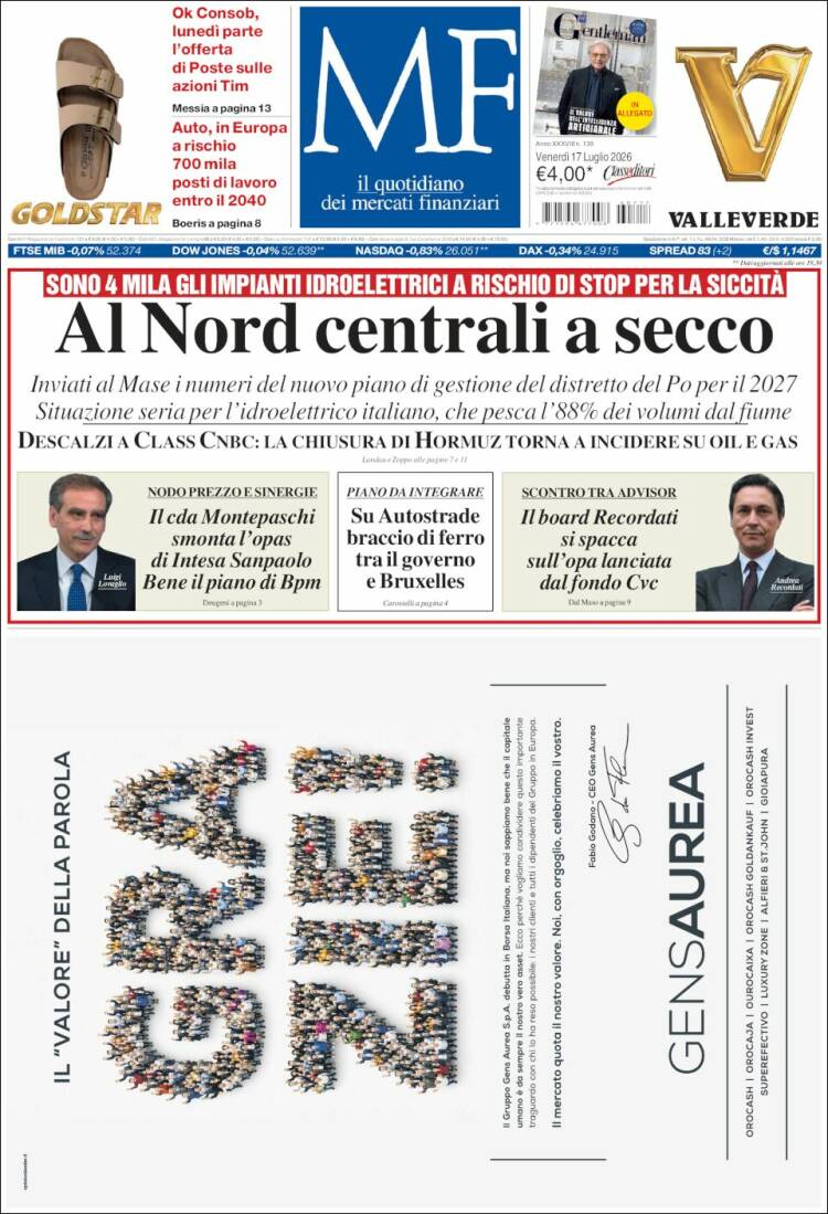 Portada de Milano Finanza (Italia)
