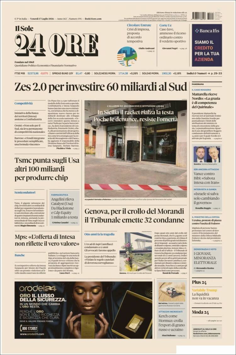 Portada de Il Sole 24 ORE (Italia)