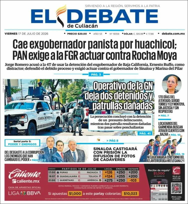 Portada de El Debate de Culiacán (M&eacute;xico)