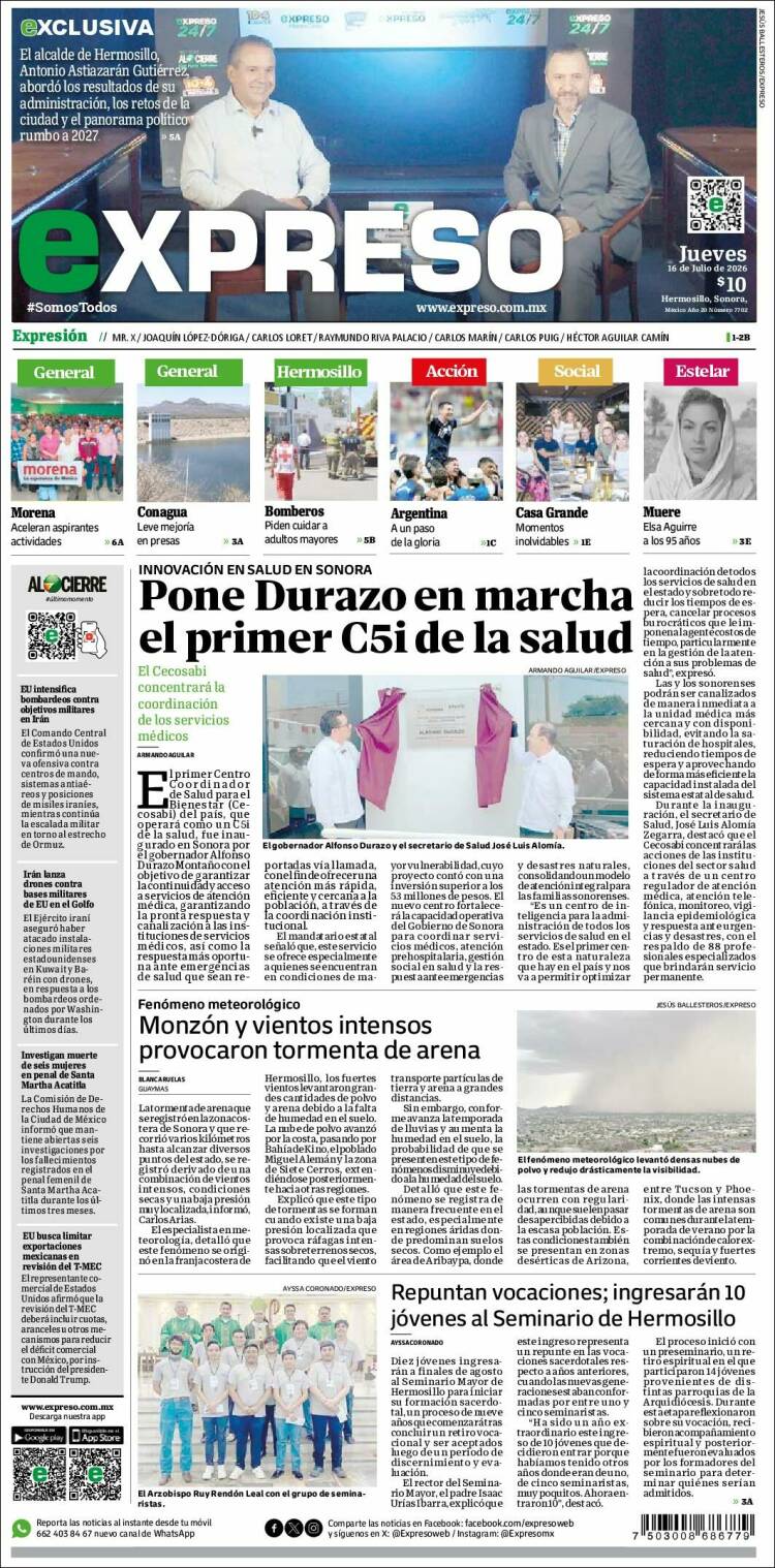 Portada de Expreso (M&eacute;xico)