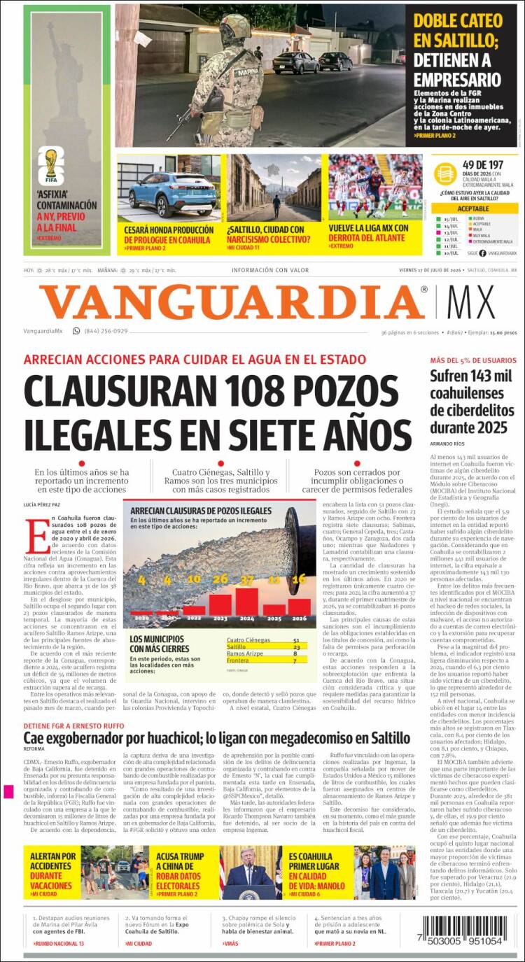 Portada de Vanguardia (M&eacute;xico)