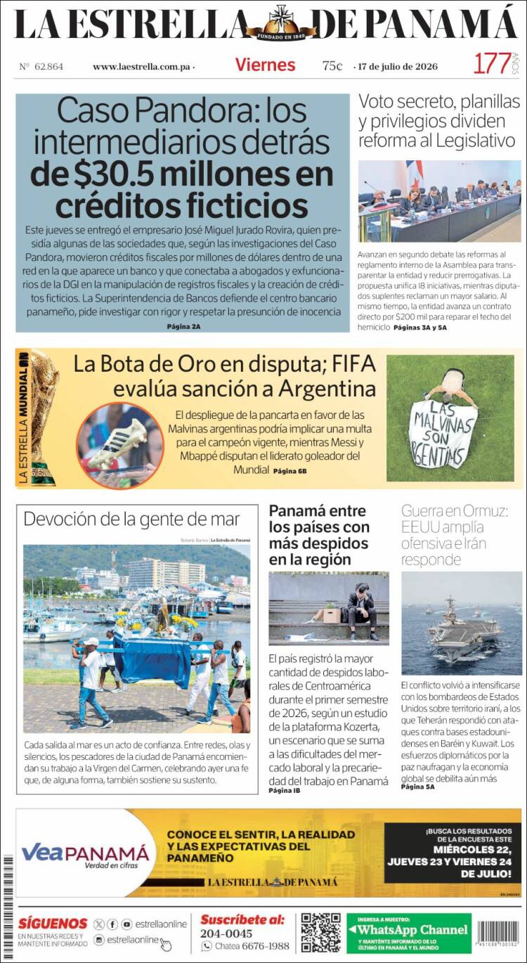 Portada de La Estrella de Panamá (Panam&aacute;)