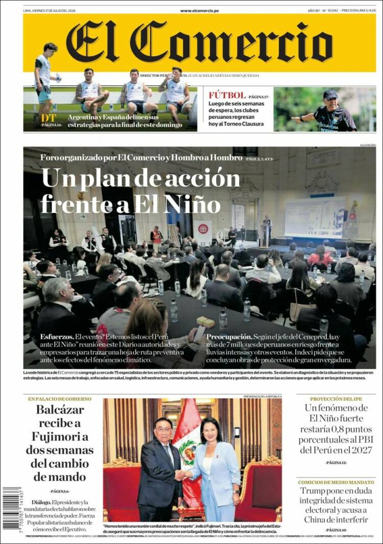 Portada de El Comercio (Per&uacute;)