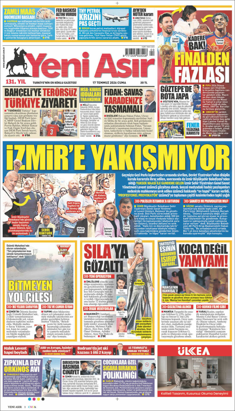 Portada de Yeni Asır (Turqu&iacute;a)