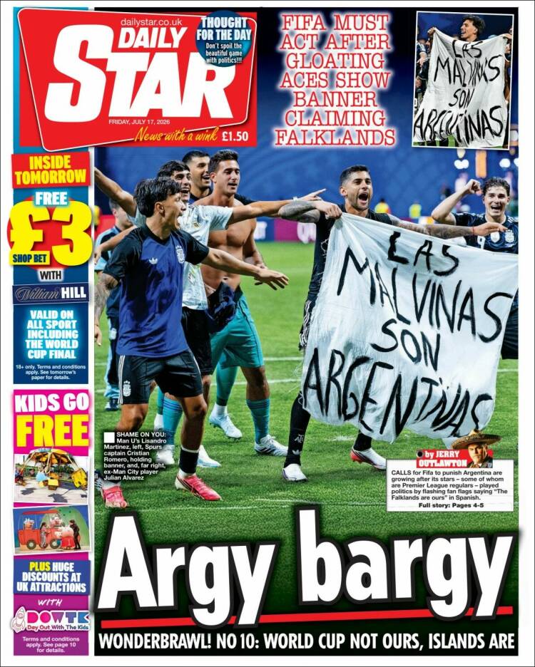 Portada de Daily Star (Reino Unido)