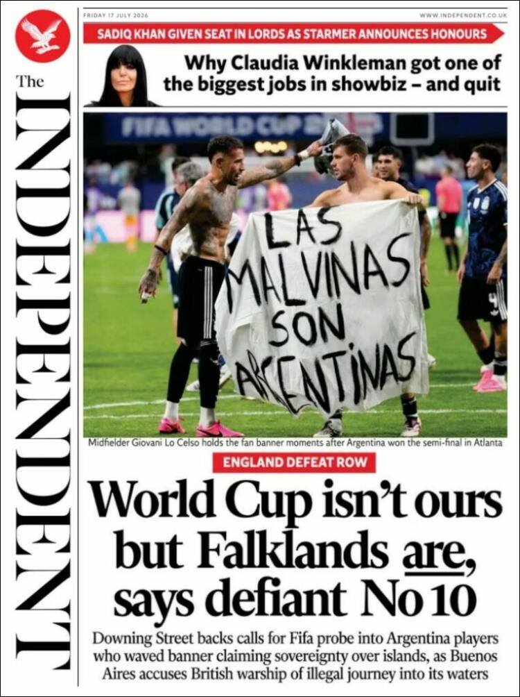 Portada de The Independent (Reino Unido)
