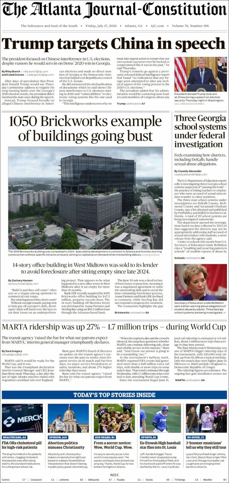 Portada de The Atlanta Journal-Constitution (USA)