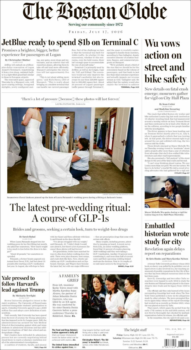 Portada de Boston Globe (USA)