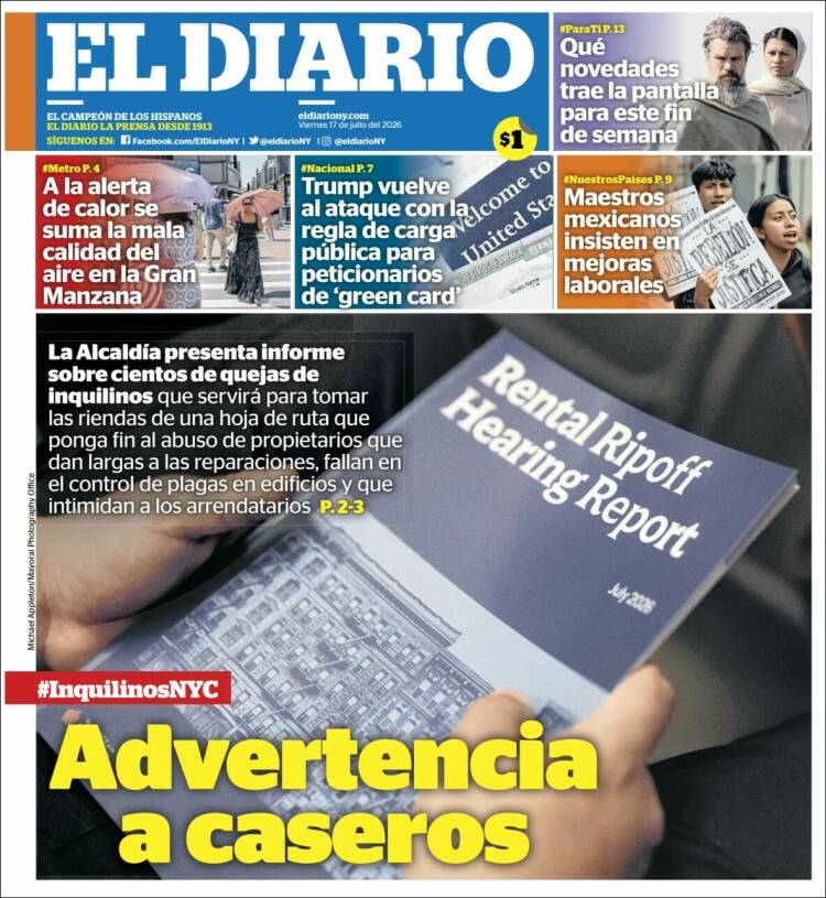 Portada de El Diario NY (USA)