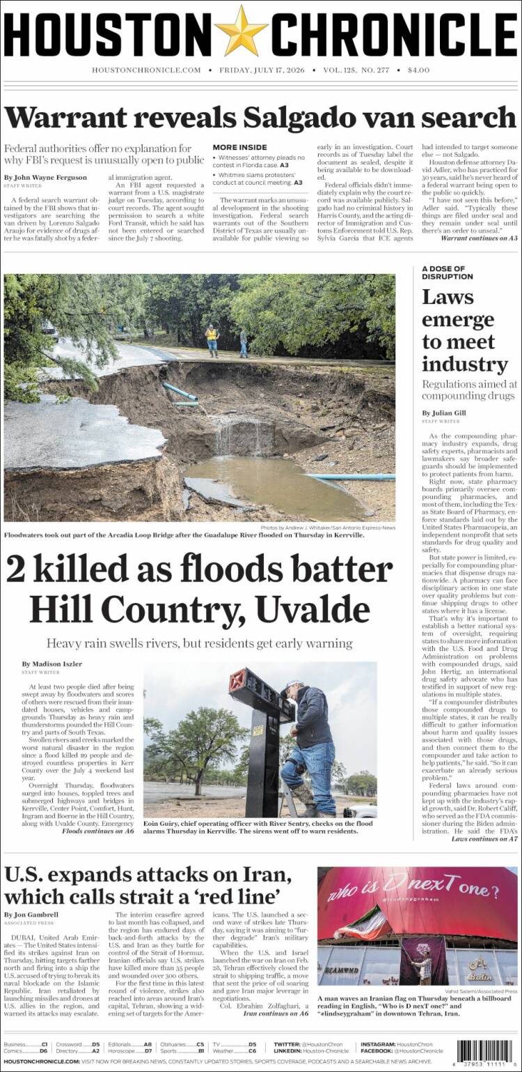 Portada de Houston Chronicle (USA)