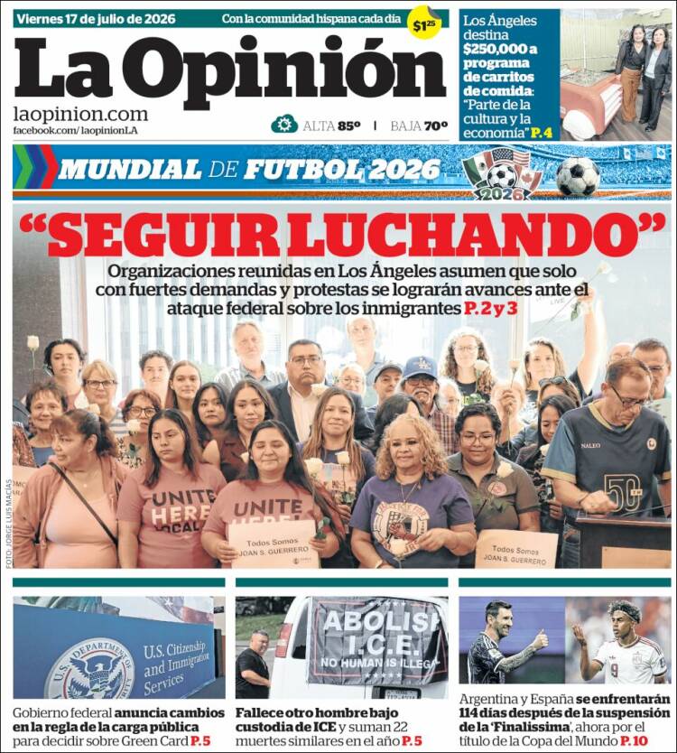 Portada de La Opinión (USA)