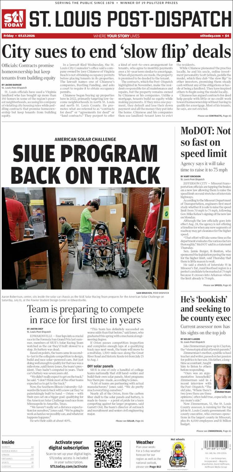 Portada de St. Louis Post-Dispatch (USA)