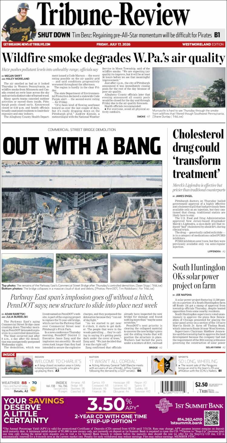 Portada de Tribune-Review (USA)