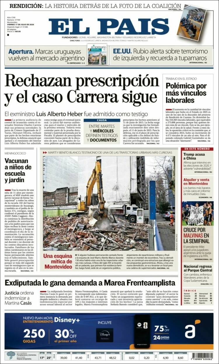 Portada de El País (Uruguay)