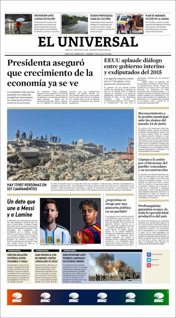 Portada de Universal (Venezuela)