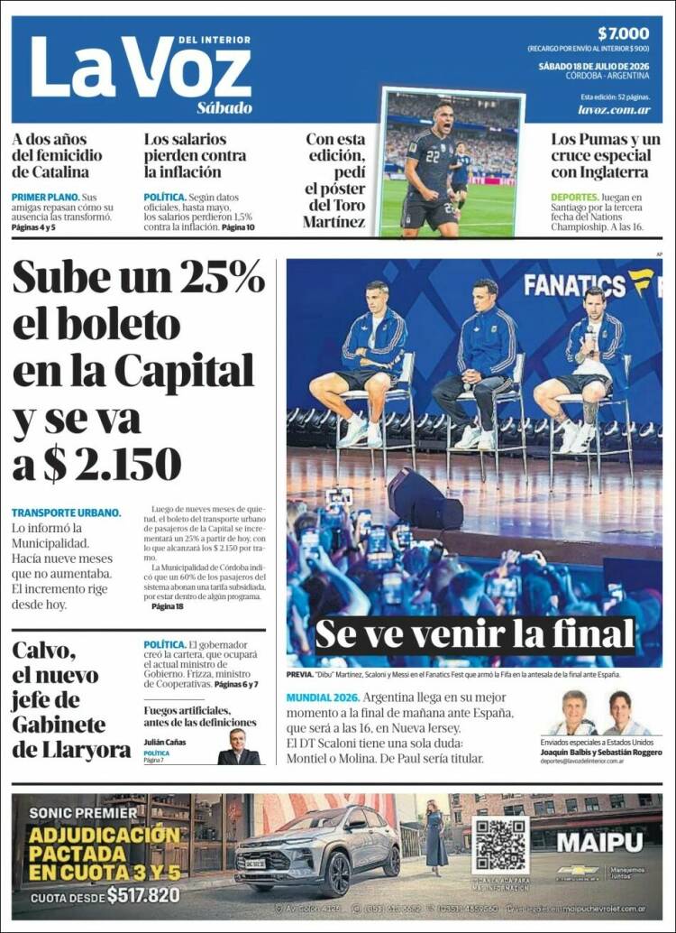 Portada de La Voz del Interior (Argentine)