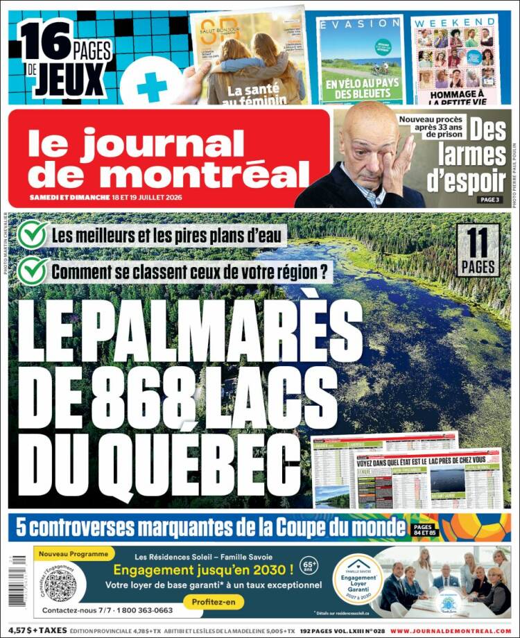 Portada de Le Journal de Montréal (Canada)