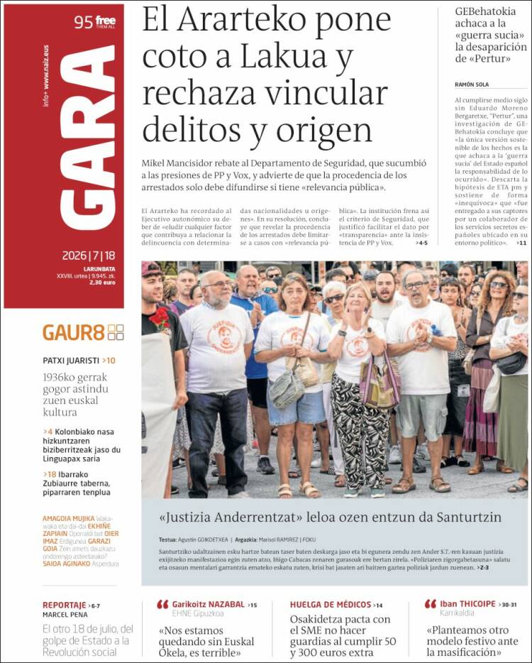 Portada de Gara (Espagne)