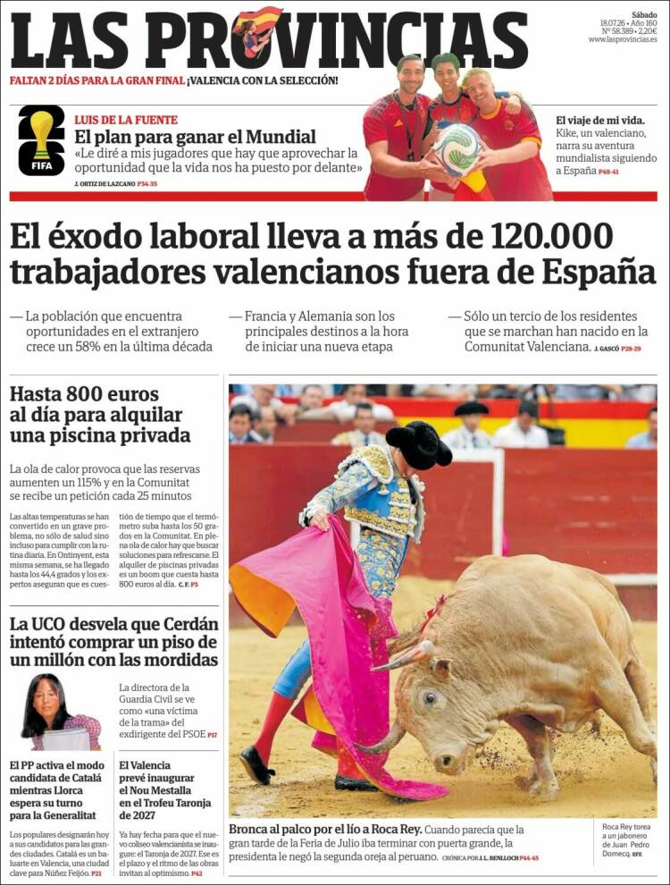 Portada de Las Provincias (Espagne)