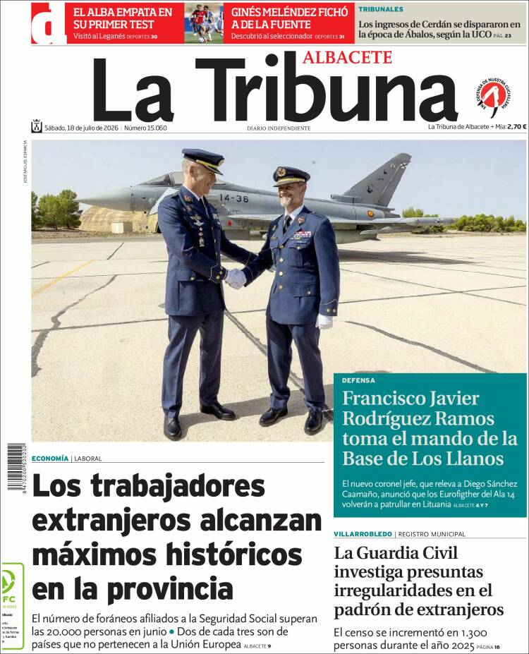Portada de La Tribuna de Albacete (Spain)