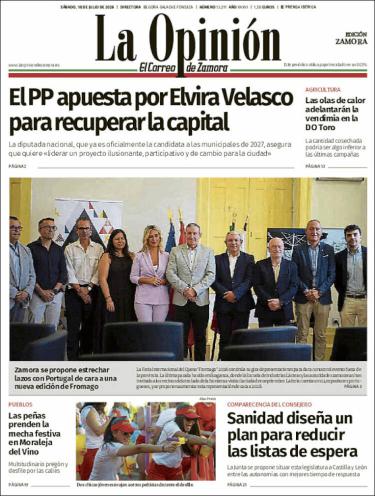 Portada de La Opinión - El Correo de Zamora (Espagne)
