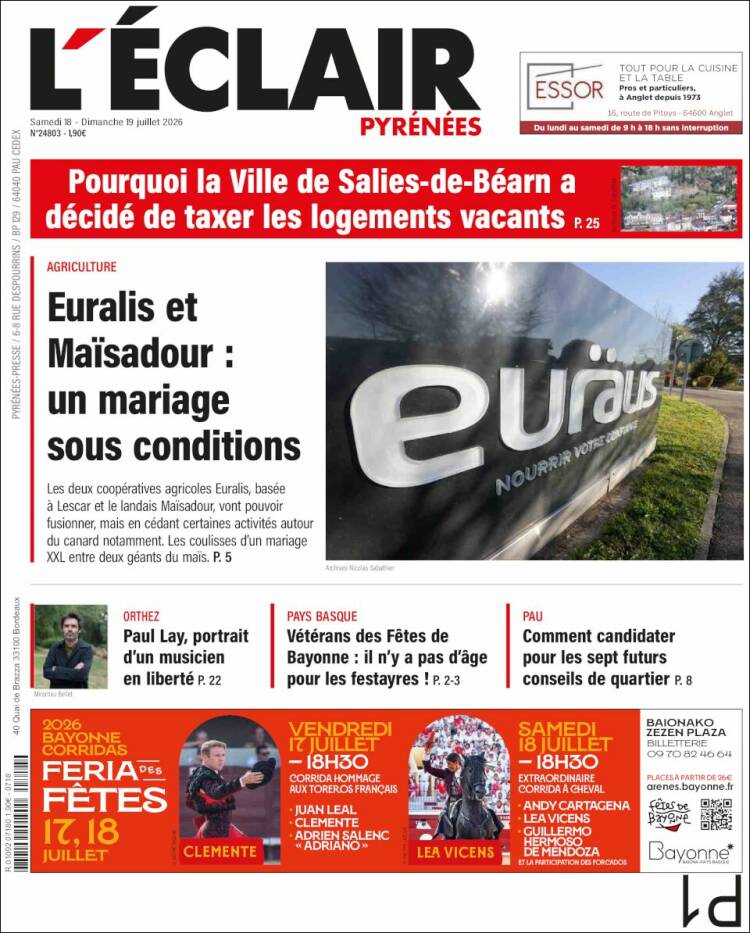 Portada de L'Eclair des Pyrénées (Francia)