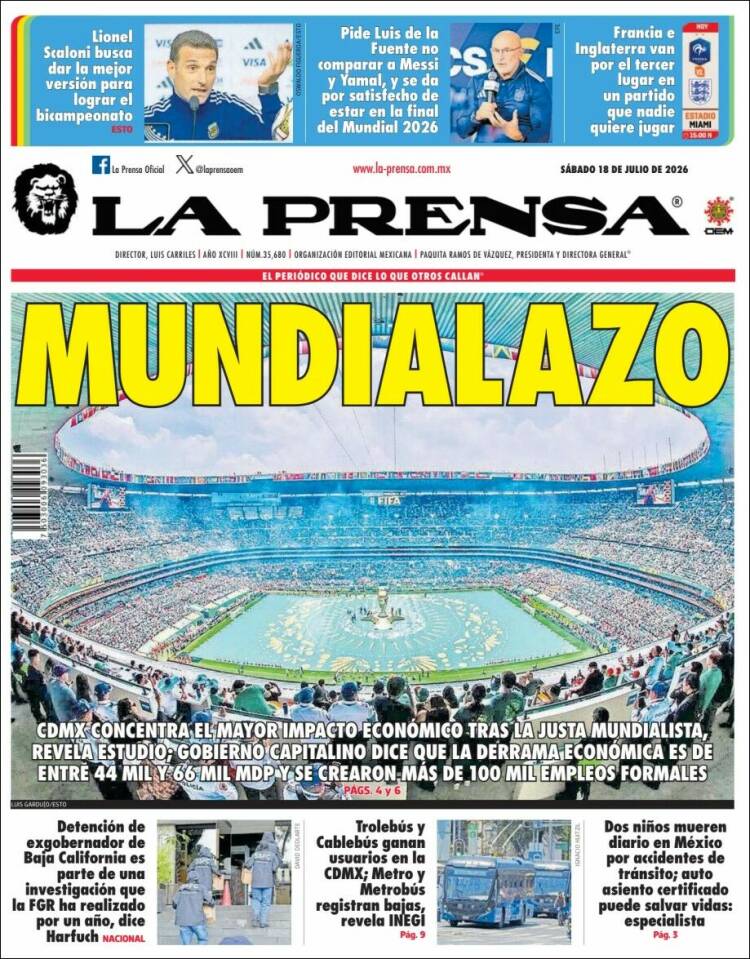 Portada de La Prensa (Mexique)