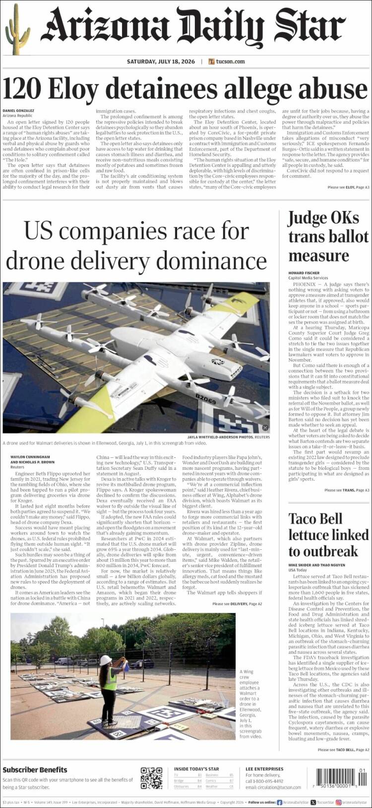 Portada de Arizona Daily Star (USA)