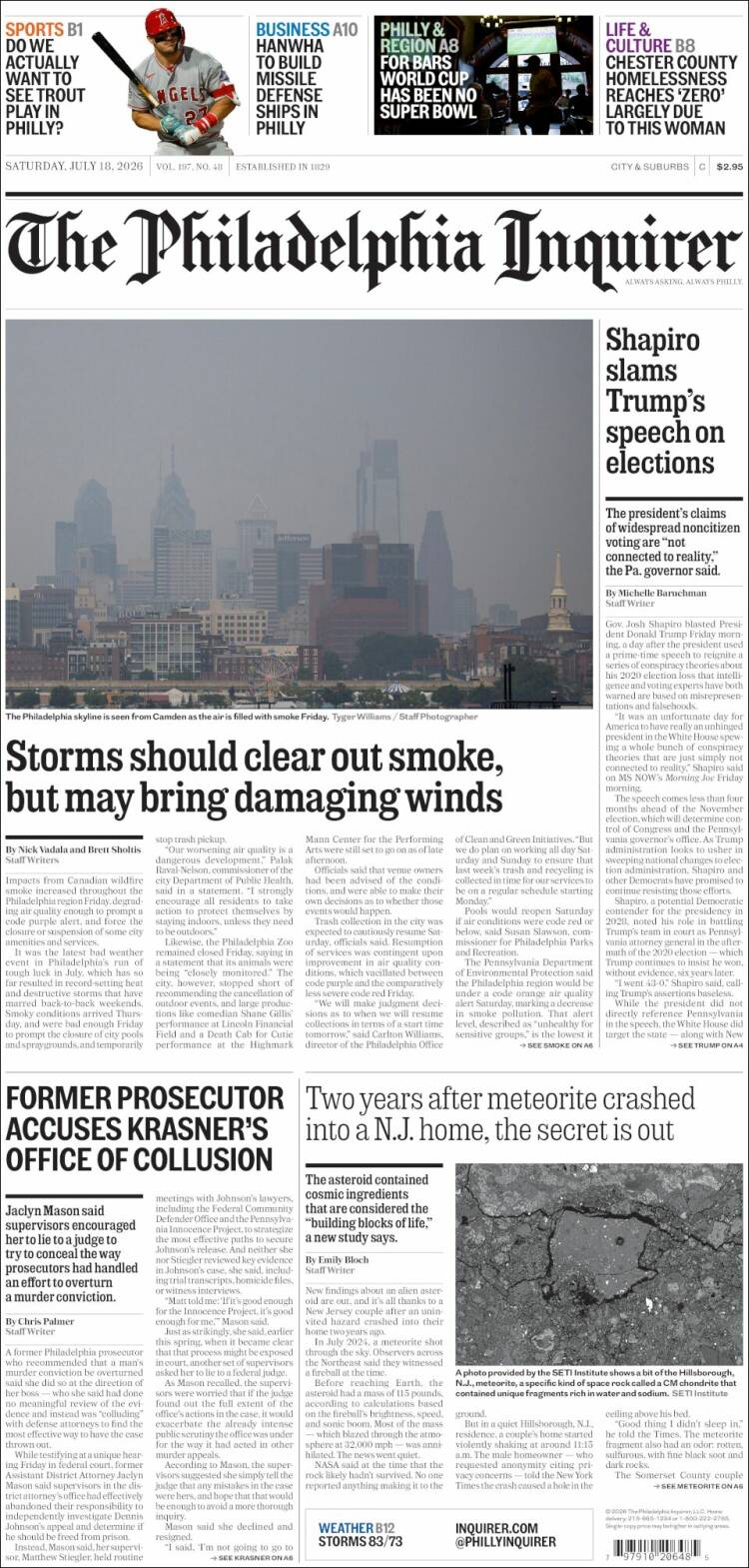 Portada de Philadelphia Inquirer (USA)