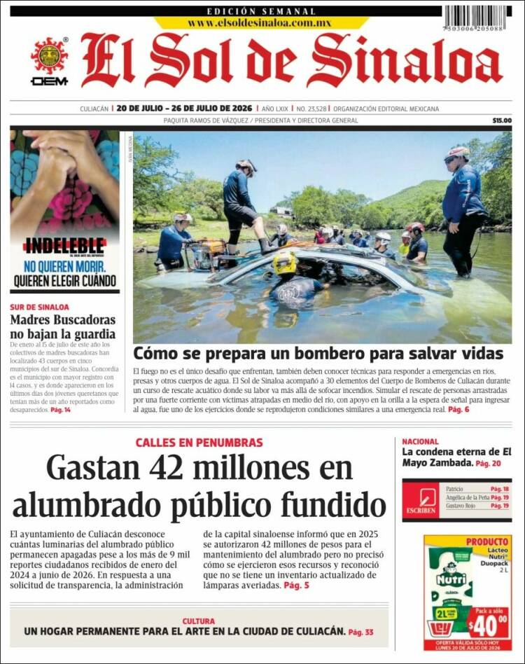 Portada de El Sol de Sinaloa (Mexique)