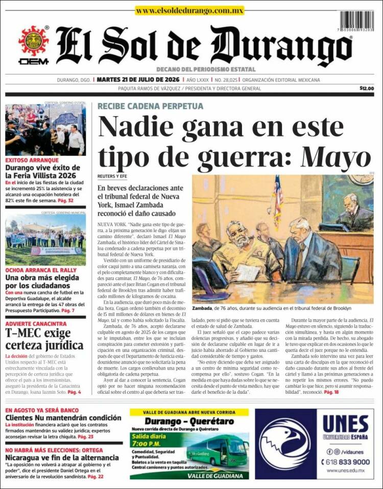 Portada de El Sol de Durango (Mexico)