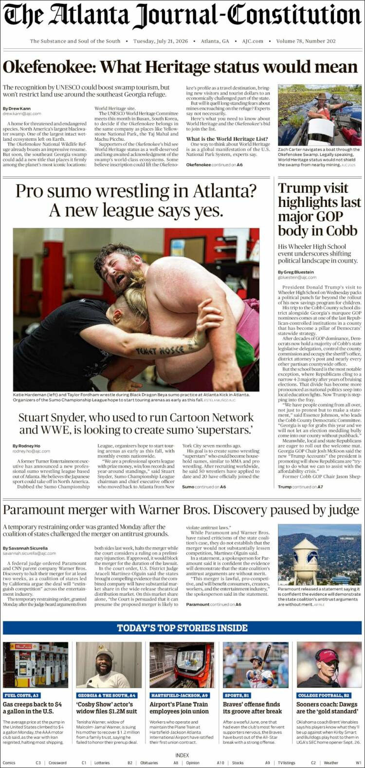 Portada de The Atlanta Journal-Constitution (USA)