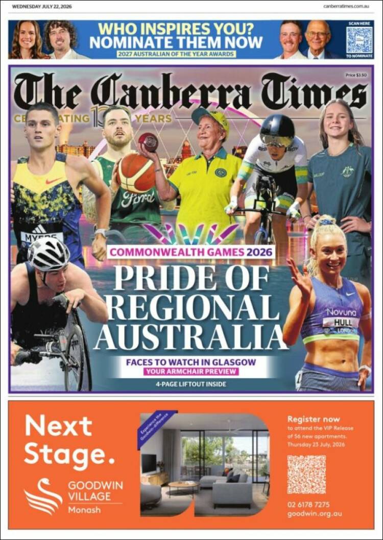 Portada de The Canberra Times (Australia)