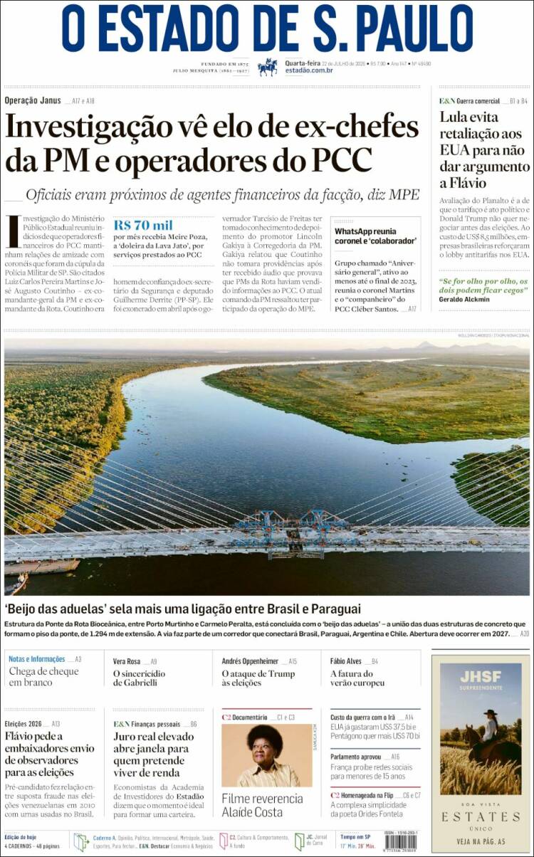 Portada de O Estado de São Paulo (Brasil)